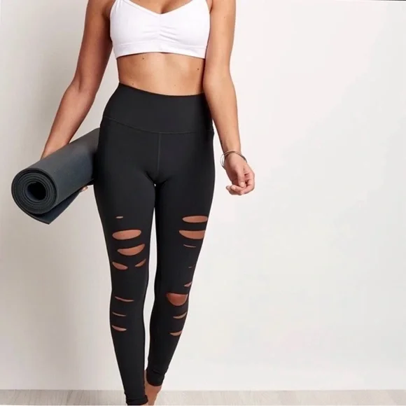 ALO Yoga Ripped Warrior High-Waist Leggings in Black - Picture 6 of 10